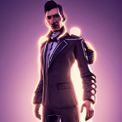 Image similar to 3d render of Nikola Tesla as a Borderlands character, digital art, behance, artstation, unreal render, unreal engine 5, octane