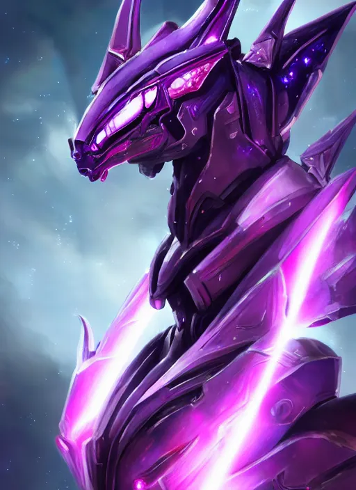 Image similar to cinematic goddess close shot, cosmic sized beautiful stunning elegant hot giant robot mecha female dragon, sharp cyborg dragon head, sharp metal ears, led glowing purple eyes, smooth fuschia skin, smooth silver armor, floating in space, epic proportions, epic scale, macro furry, furry art, dragon art, goddess art, giantess art, warframe fanart, furaffinity, octane