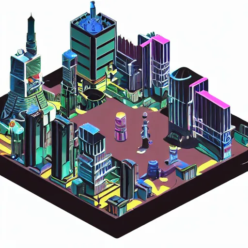 Image similar to isometric view of a mechanical glitch art city, scifi futuristic,