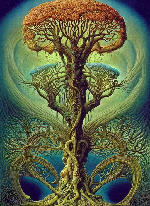 Image similar to tree of life by roger dean and andrew ferez, art forms of nature by ernst haeckel, divine chaos engine, symbolist, visionary, art nouveau, botanical fractal structures, organic, detailed, realistic, surreality