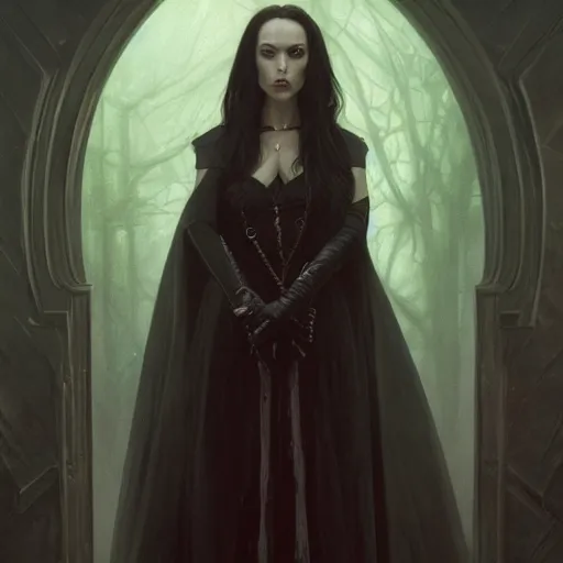 Image similar to portrait of a lady vampire, 35mm, depth of field ominous, sharp, detailed, photorealistic, high definition, 4k, artstation, donato giancola, Greg Rutkowski, matthew benedict, character design