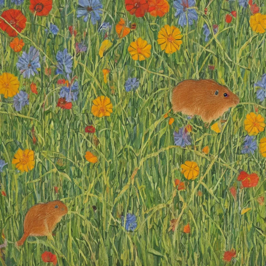 Prompt: harvest mouse in the style of Maud Lewis, oil on canvas