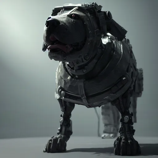 Image similar to hybrid of a cyborg dog and a stone golem, ultra detailed, 8 k, professional lighting, unreal engine.