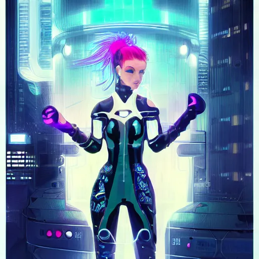 Prompt: portrait futuristic Cyber Ninja Girl, in future cyberpunk tokyo rooftop, ssci-fi, fantasy, intricate, very very beautiful, elegant, neon light, highly detailed, digital painting, artstation, concept art, smooth, sharp focus, illustration, art by alphonse mucha and tian zi and WLOP