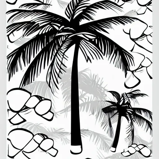 Image similar to stylised palm tree illustration rendered in trendy tropical style for vacation clipart sticker