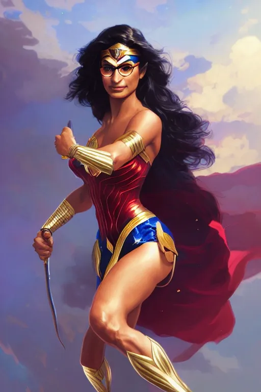 Prompt: mia khalifa as wonder women, portrait,, highly detailed, digital painting, artstation, concept art, smooth, sharp focus, illustration, cinematic lighting, art by artgerm and greg rutkowski and alphonse mucha