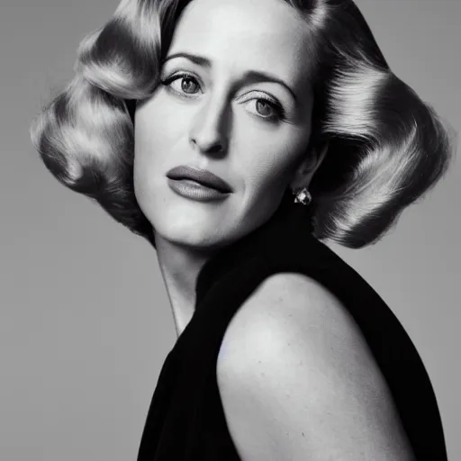 Image similar to photo of a gorgeous 40-year-old Gillian Anderson with 1940s hairstyle by Mario Testino, detailed, head shot, award winning, Sony a7R -