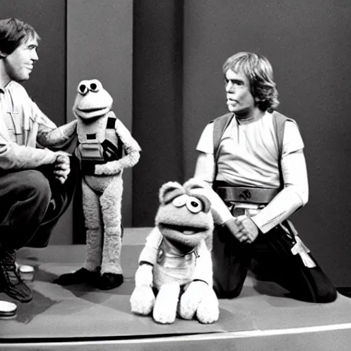 Prompt: luke skywalker hosting the muppet show