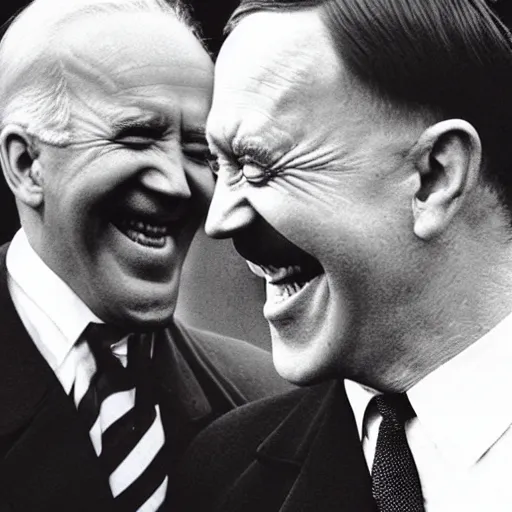 Image similar to “Very photorealistic photo of Hitler and Joe Biden laughing together, award-winning details”