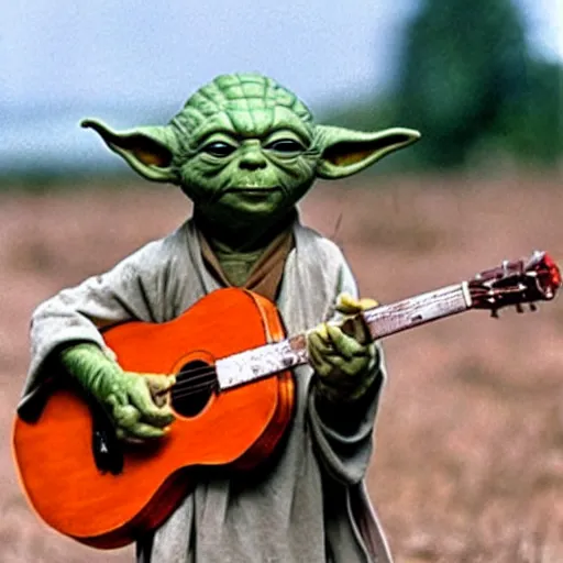 Image similar to yoda performing at woodstock