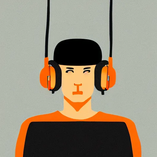 Image similar to streamer on twitch with black hat, stubble, ginger hair, orange hair, black cap, stubbles, red headphones, in the style of tatsuro kiuchi, art, abstract