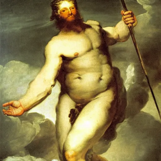 Prompt: zeus by francisco goya, mythological painting, oil painting