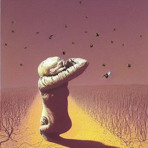 Prompt: bee honey made by zdzisław beksiński