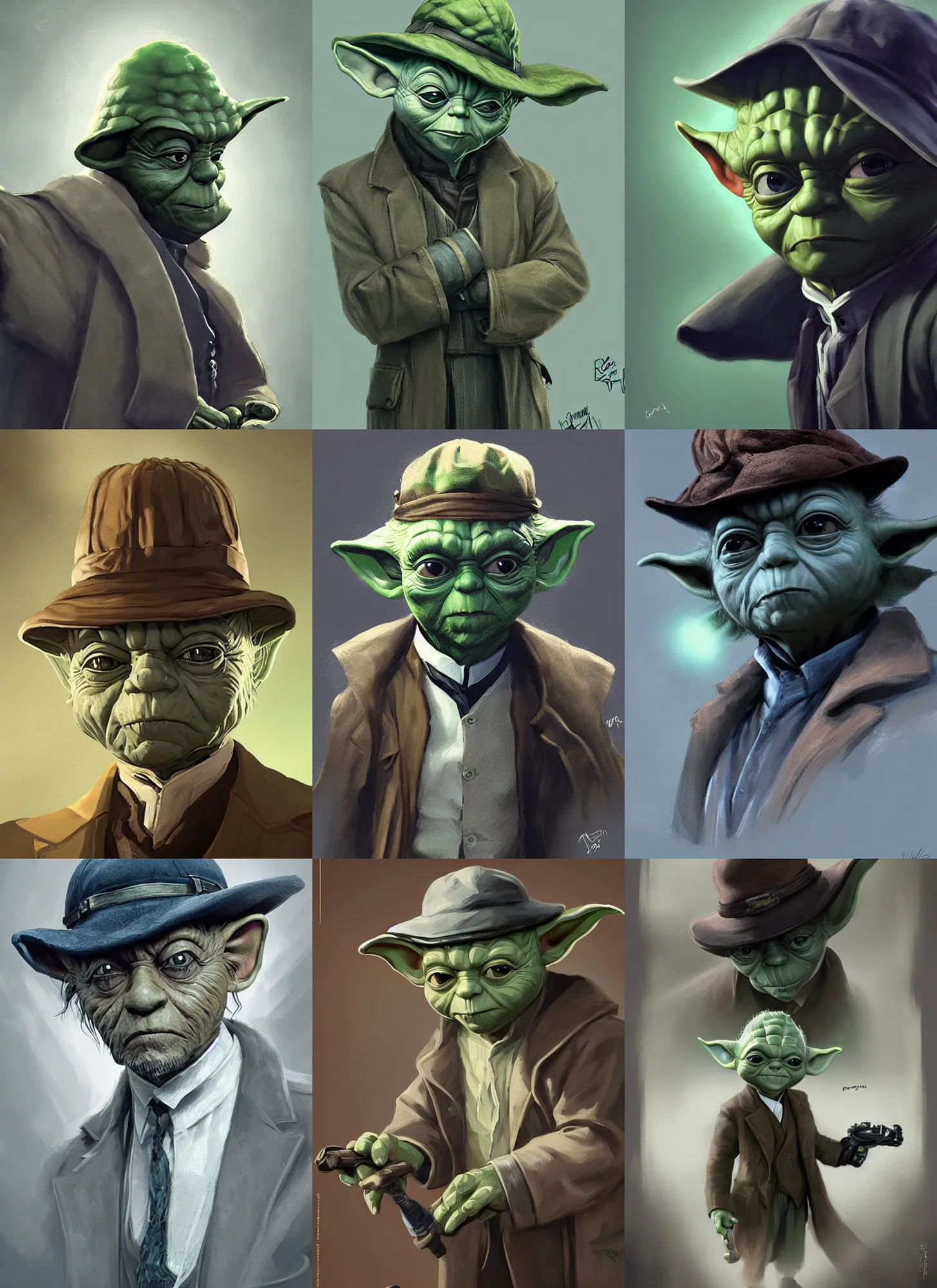 Prompt: Yoda wearing a Peaky Blinders suit and a flat cap, elegant, digital painting, concept art, smooth, sharp focus, illustration, from StarCraft by Ruan Jia and Mandy Jurgens and Artgerm and William-Adolphe Bouguerea