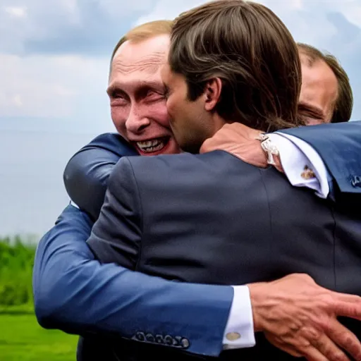 Prompt: thierry baudet hugging vladimir putin