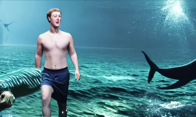 Image similar to mark zuckerberg as a mermaid ruling the ocean, photorealistic, cinematic lighting, highly detailed, extremely realistic