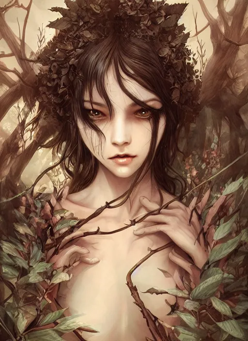 Image similar to beautiful forest nymph brown skin, venizian era, demonic eyes, dark fantasy, extremely detailed, sharp focus, smooth, digital illustration, by rossdraws, frank franzzeta, sakimichan, corrected hand, perfect hands