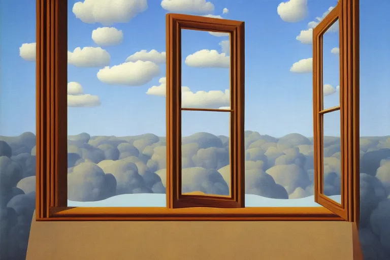 Image similar to the window by rene magritte, detailed painting, hd, hq, high resolution, high detail, 4 k, 8 k