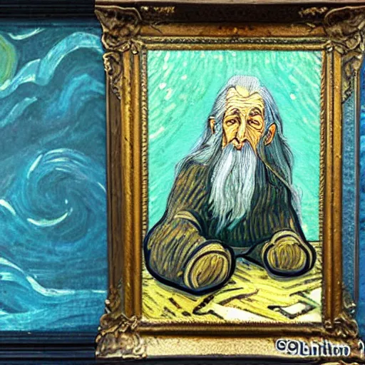 Image similar to A painting of Gandalf the Grey, painting, van gogh art style