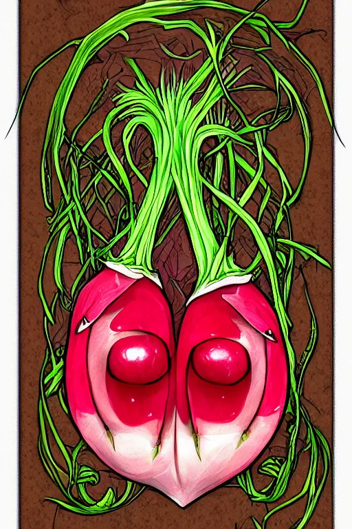 Image similar to radish humanoid, symmetrical, highly detailed, digital art, sharp focus, trending on art station, anime art style