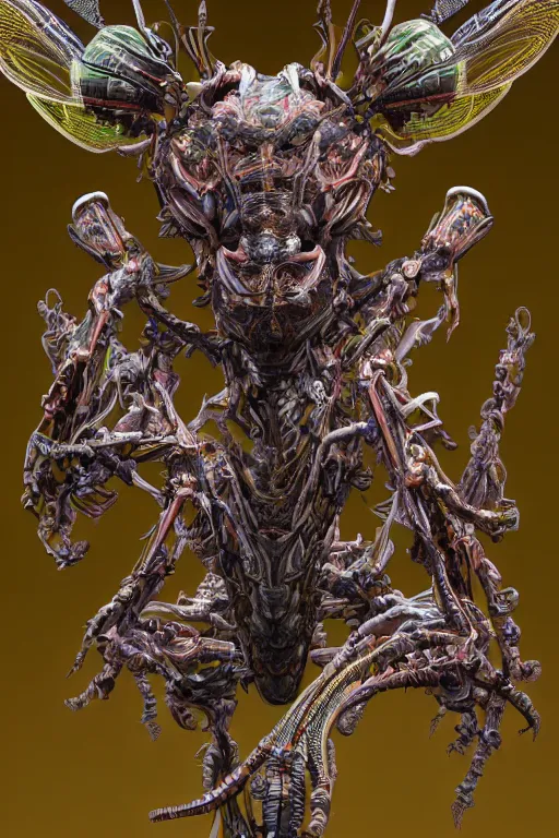 Image similar to hyper-maximalist overdetailed 3d sculpture of a biomechanical insectoid monster by clogtwo and ben ridgway. 8k. Generative art. Fantastic realism. Scifi feel. Extremely Ornated. Intricate and omnious. Tools used: Blender Cinema4d Houdini3d zbrush. Unreal engine 5 Cinematic. Beautifully lit. No background. artstation. Deviantart. CGsociety. Inspired by beastwreckstuff and jimbo phillips. Cosmic horror infused retrofuturist style. Hyperdetailed high resolution Render by binx.ly in discodiffusion. Dreamlike polished render by machine.delusions. Sharp focus.