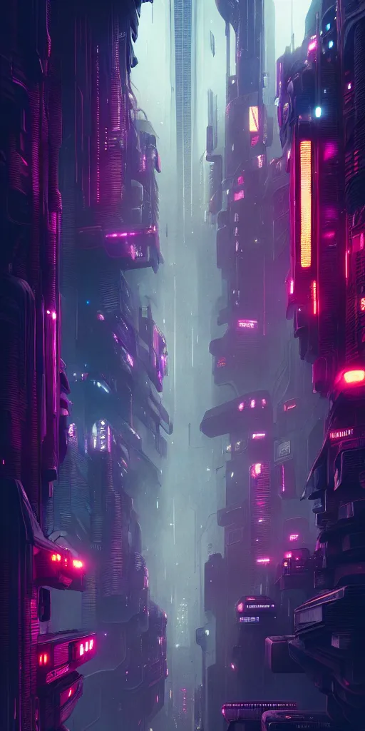 Image similar to epic cyberpunk cityscape : : blade runner, james guilleard, beeple, laurie greasley, dan mcpharlin : : ornate, dynamic, particulate, rich colors, intricate, elegant, highly detailed, centered, artstation, smooth, sharp focus, octane render, 3 d