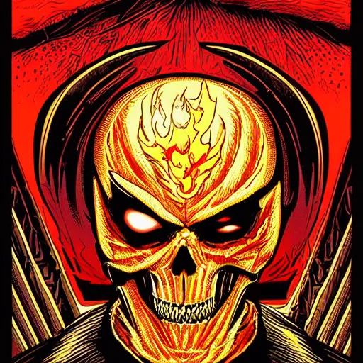 Image similar to an intricate vintage headshot of ghost rider by Dan Mumford