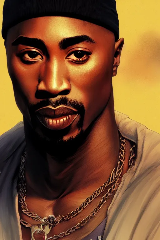 Image similar to 2 pac, manga cover art, detailed color portrait, artstation trending, 8 k, greg rutkowski