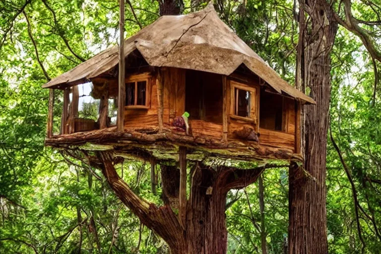 Image similar to a bed made of chocolate inside a tree house