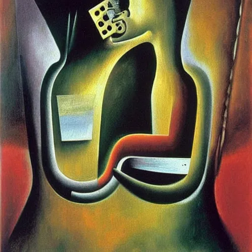 Image similar to Oil painting by Roberto Matta. Two mechanical gods kissing. Dali.