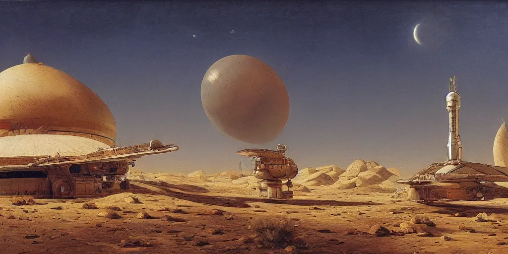 Image similar to soviet space round station in the desert by asher brown durand, stefan koidl, ivan shishkin,