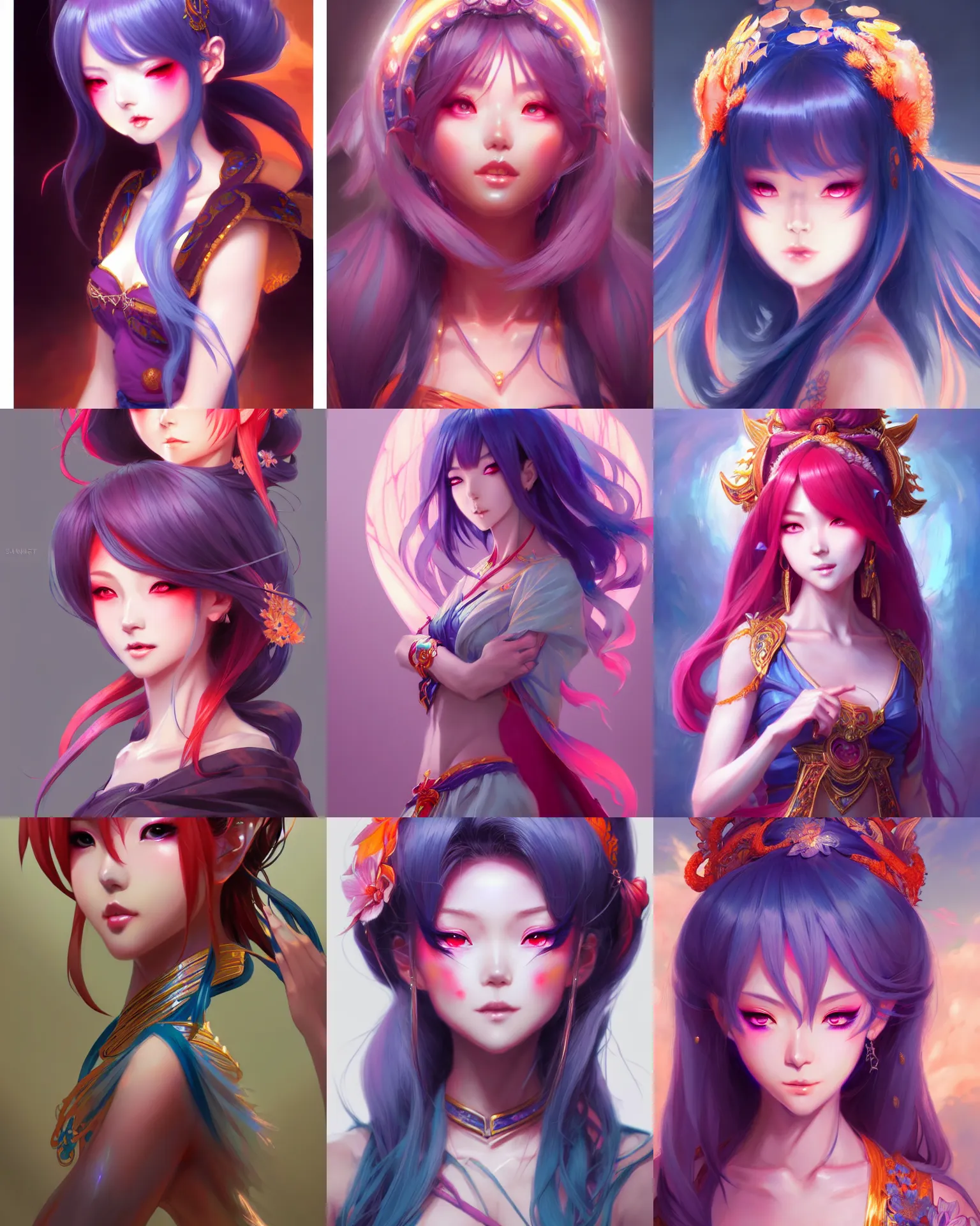 Prompt: character concept art of a vibrant anime goddess of dusk | | cute - fine - face, pretty face, realistic shaded perfect face, fine details by stanley artgerm lau, wlop, rossdraws, james jean, andrei riabovitchev, marc simonetti, and sakimichan, trending on artstation