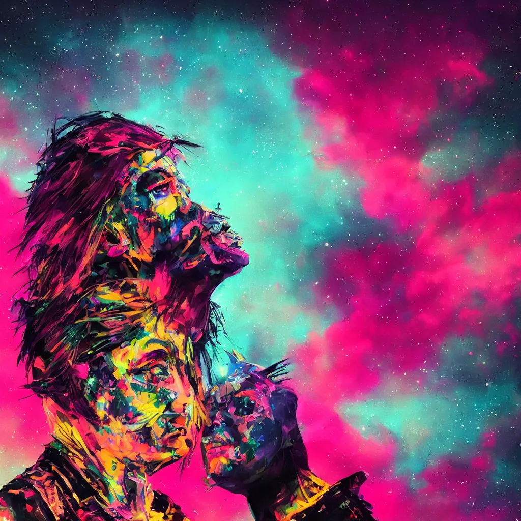 Prompt: portrait of punk big beautiful face, space, dark, stars, pirate neon ship with punks on board, mohawks, neon, oil painting, pink, rich deep colors masterpiece, ultra detailed, contrast, heaven pink, punk rock with mohawks, clouds, sky, volumetric light, atmospheric lighting, dramatic, cinematic, moody, octane render 4 k, 8 k