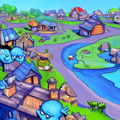 Image similar to the smurf village, artwork by random artist