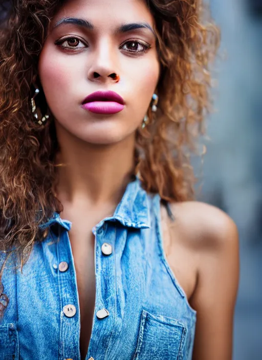 Prompt: color medium shot portrait of beautiful well-groomed Brazilian 26-year-old woman model, candid street portrait in the style of Mario Testino award winning, Sony a7R