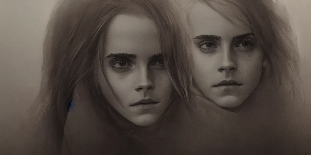 Prompt: portrait of Emma Watson, by Zdzislaw Beksinski, gothic, amazing details, volumetric lighting, 8k, cold hue's, warm tone gradient background
