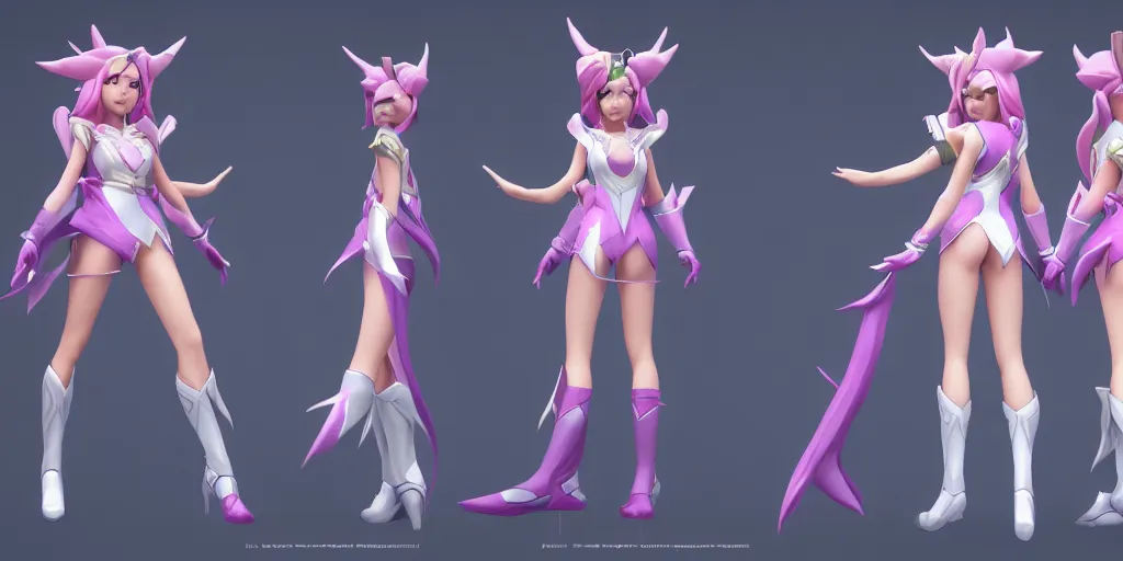 Prompt: character sheet of Star Guardian Caitlyn (League of legends). 3d render, trending on artstation, unreal engine 5, 8k resolution