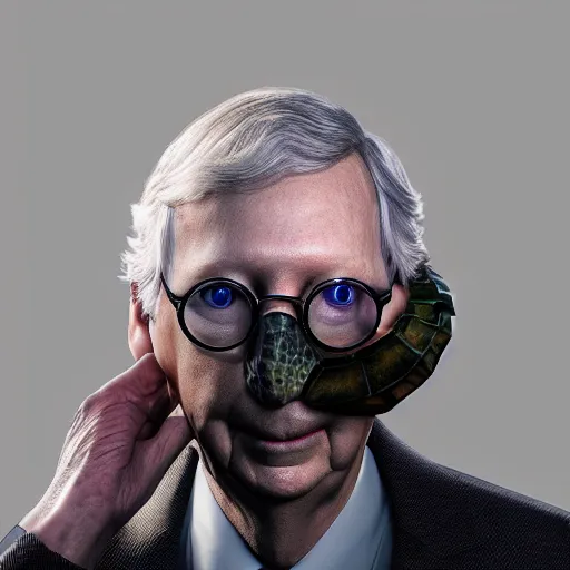 Image similar to mitch mcconnell sticking his head out of a turtle shell, octane render, unreal 5 engine