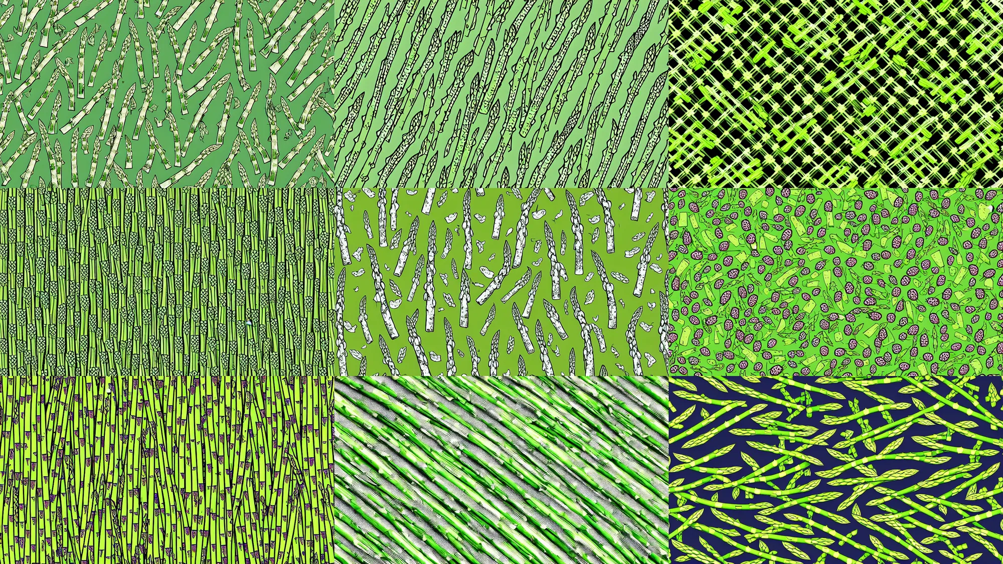 Prompt: cartooncore grating asparagus smpte pattern