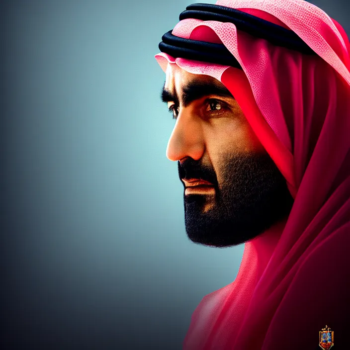 Prompt: cinematic portrait, sheikh mohammad ruler of dubai, head and chest only, nintendo, contemporary, masterpiece, cinematic composition, dramatic pose, beautiful lighting, sharp, details, hyper - detailed, hd, 4 k