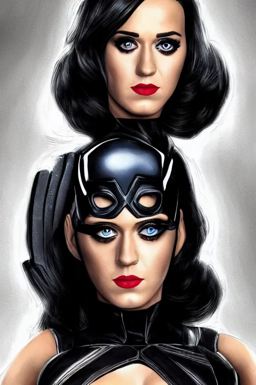 Image similar to katy perry as black widow in the avengers, portrait, very detailed face