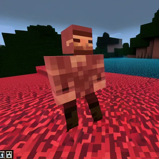 Prompt: photo of john cena in the nether in minecraft