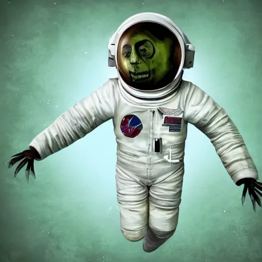 Prompt: realistic photo zombie astronaut floating textLuke