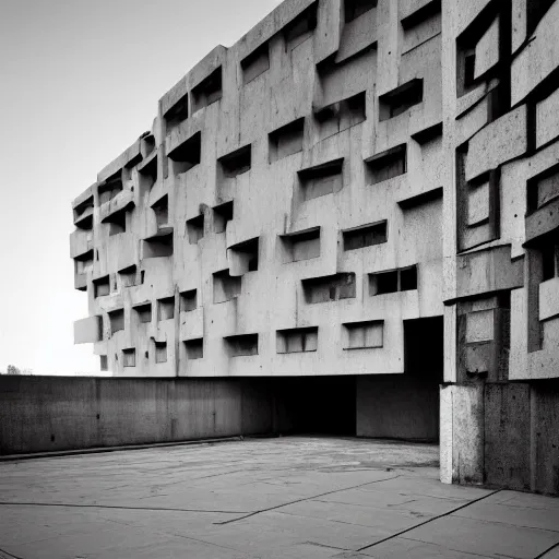 Prompt: a giant brutalist palace built in brutalism architecture, diverse unique building geometry full of shapes and corners, photography