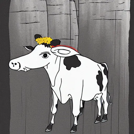 Image similar to A cow in the style of studio ghibli, still