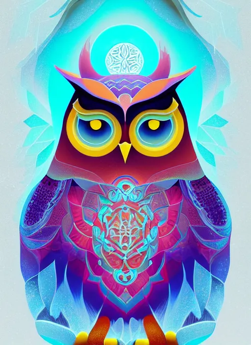 Image similar to symmetry!! product render poster vivid colors divine proportion owl, ice and snow, glowing fog intricate, elegant, highly detailed, digital painting, artstation, concept art, smooth, sharp focus, illustration,