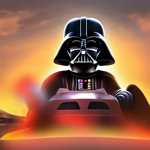 Image similar to a picture of darth vader character in mario kart