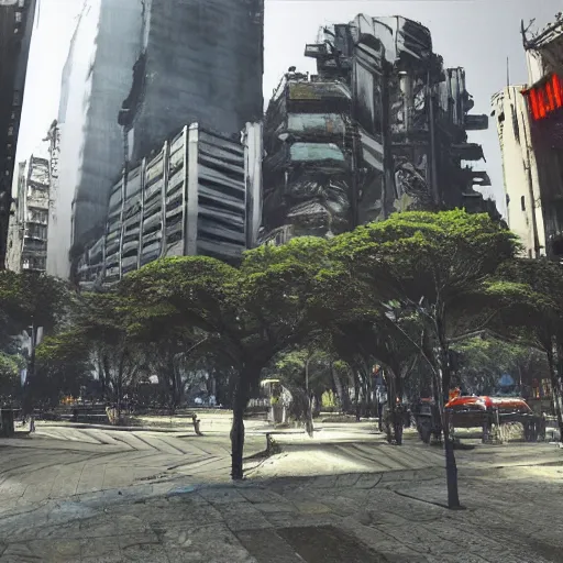 Image similar to Buenos Aires Cyberpunk Landscape by Yoji Shinkawa, Protest on plaza de mayo