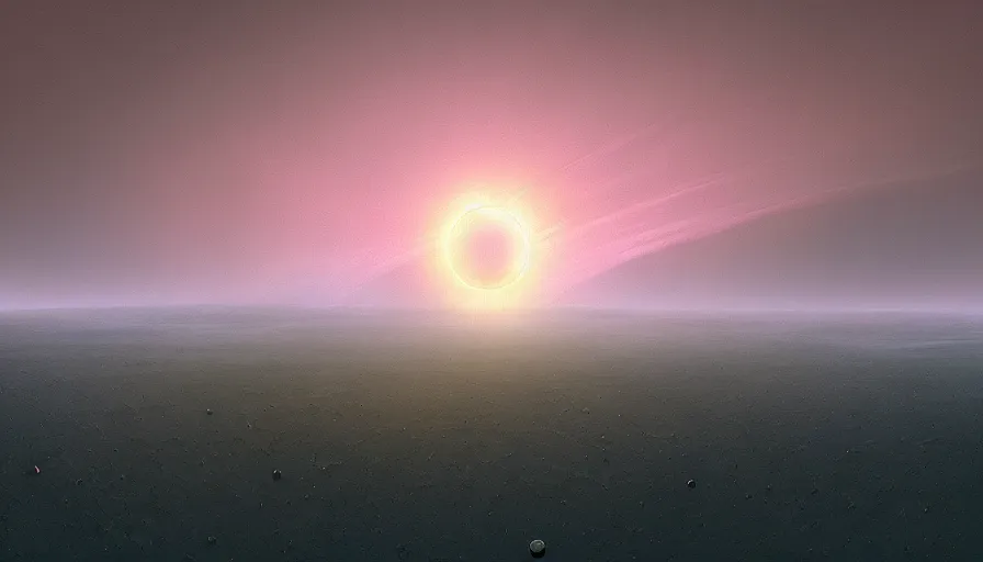 Image similar to solar eclipse, seen from space, simon stalenhag