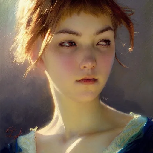 Image similar to detailed portrait of frowning anime girl, painting by gaston bussiere, craig mullins, j. c. leyendecker